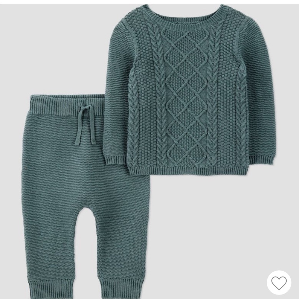 Carter's Just One You Baby Boys' 2pc Cable Knit Sweater Set - Green 3M